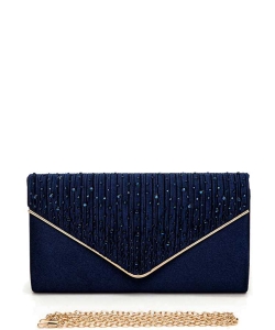 Crystal Pave Pleated Satin Clutch Bag 136-21036 BLUE